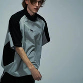 Threebooy Summer Black Grey Colorblocked Mesh Embroidered Japanese Quick Dry Training Jersey Vintage Oversized T Shirt Y2K Top